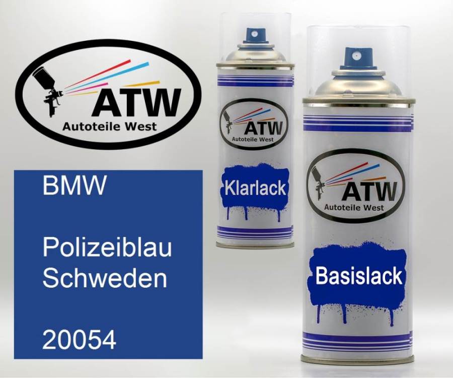 BMW, Polizeiblau Schweden, 20054: 400ml Sprühdose + 400ml Klarlack - Set, von ATW Autoteile West.